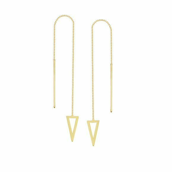 14K Solid Yellow Gold Bianca Pyramid Triangle Box Chain Threader Earrings -