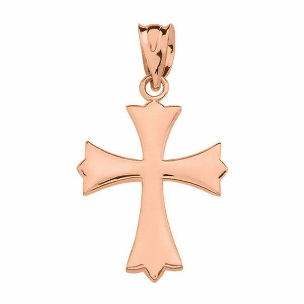 10k Solid Rose Gold Roman Catholic Church Cross Pendant Necklace