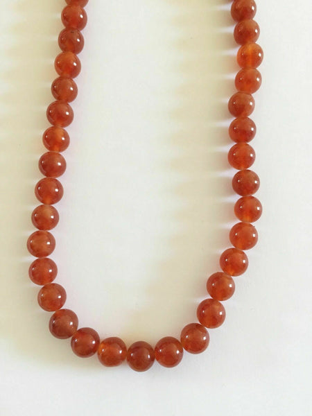 Red Round Jade Beads Necklace 16 inches