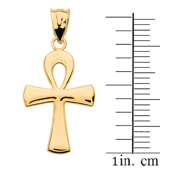 10k Solid Yellow Gold Ancient Egyptian Ankh Cross Eternal Life Pendant Necklace