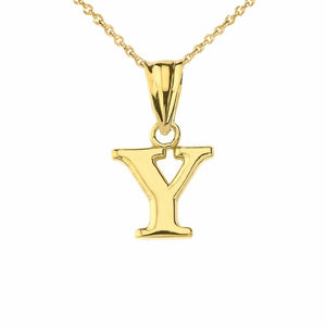 14k Solid Yellow Gold Small Mini Initial Letter Y Pendant Necklace
