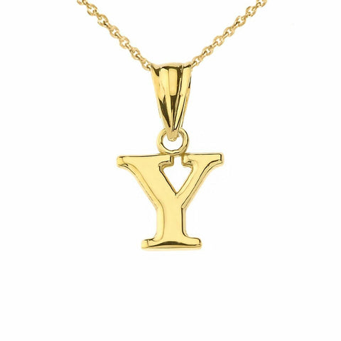 14k Solid Yellow Gold Small Mini Initial Letter Y Pendant Necklace