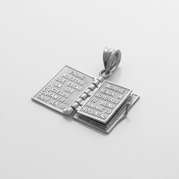 925 Sterling Silver 3D Spanish Bible Prayer Movable Pendant Necklace