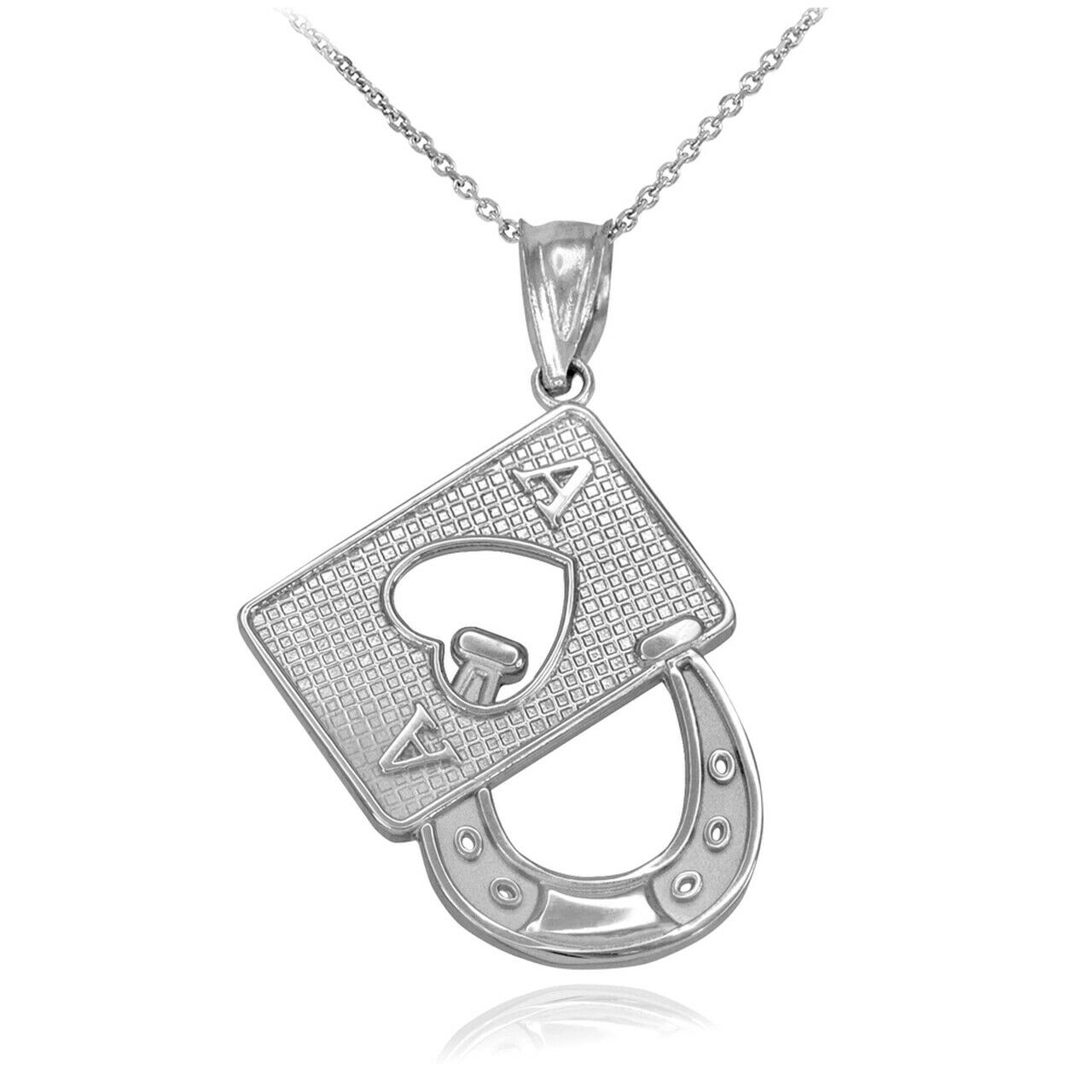 Sterling Silver Lucky Poker Ace Card Horseshoe Casino Gambling Pendant Necklace
