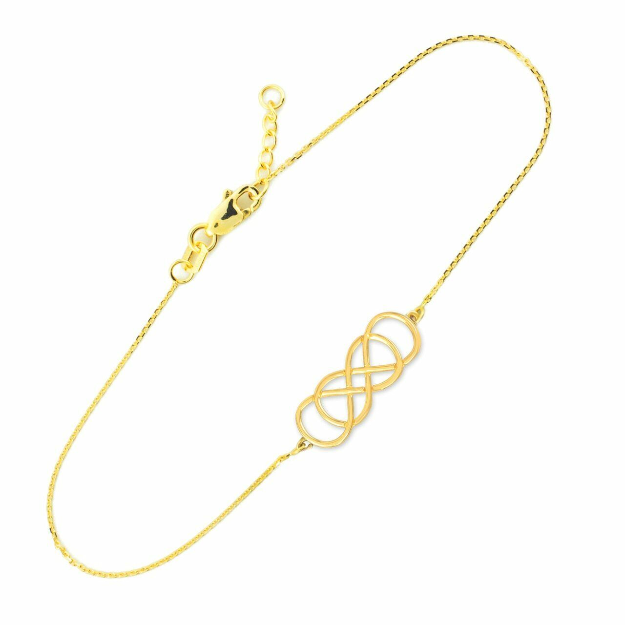 14K Solid Yellow Gold Double Knot Infinity Love Adjustable Bracelet