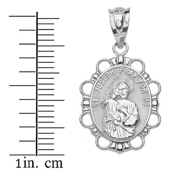 925 Sterling Silver Saint Joseph Pray For Us Oval Pendant Necklace