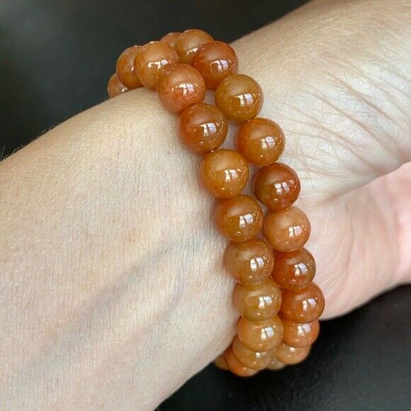 Natural Red Jade Round Beaded Bracelet 7.5 inches Beads