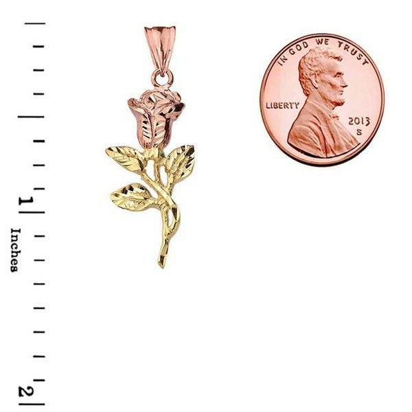 10k Two Tone Gold Sparkle Cut Rose Pendant Necklace - Yellow Rose