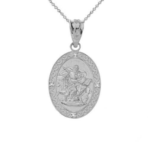 925 Sterling Silver Saint Mark Oval Pendant Necklace