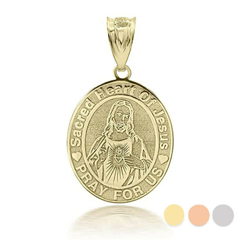 Personalized Name 10k 14k Solid Gold Sacred Heart of Jesus Pendant Necklace