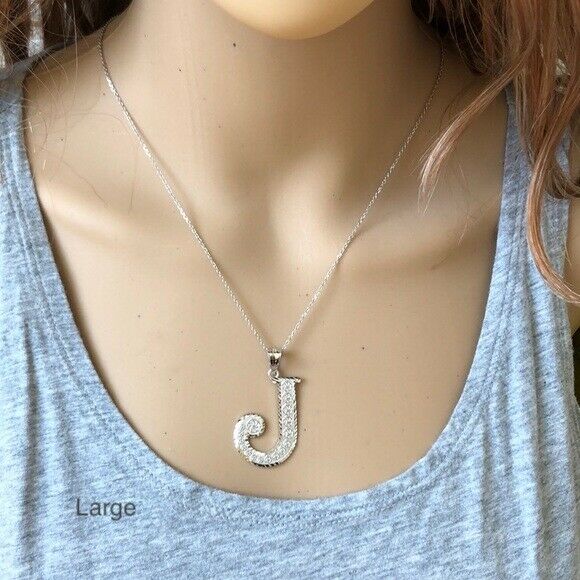 Sterling Silver Initial Letter L Pendant Necklace - Large, Medium, Small Diamond-cut