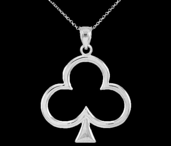 10k Solid White Gold Lucky Shamrock Four Leaf Clover Irish Pendant Necklace