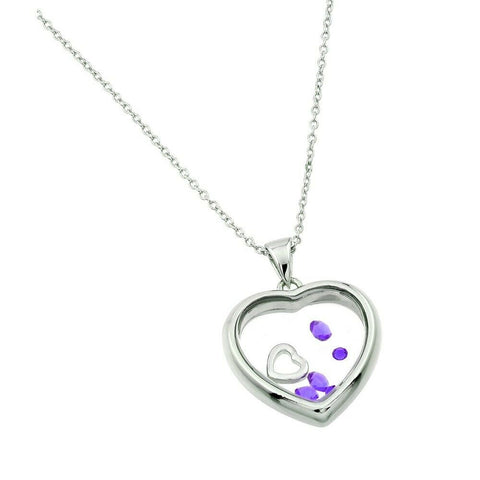 Sterling Silver 925 Rhodium Birthstone Heart Pendant Necklace - June Alexandrite