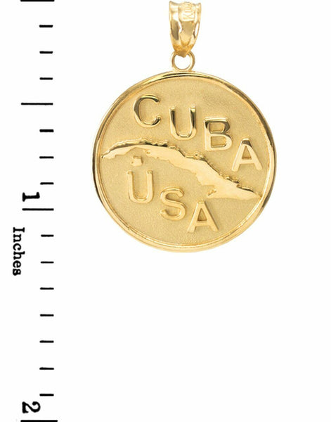 10k Solid Yellow Gold CUBA USA Medallion Pendant Charm Necklace