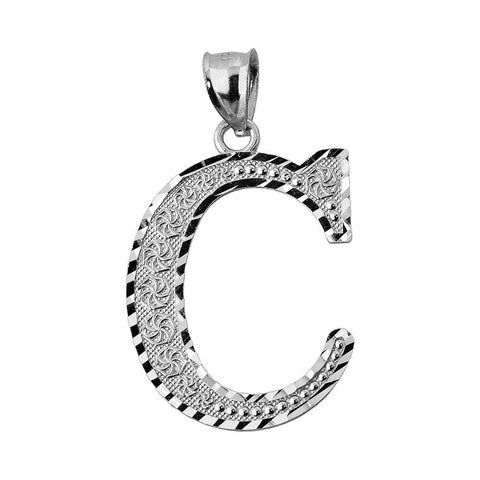 925 Sterling Silver Initial Letter C Pendant Necklace - Large, Medium, Small DC