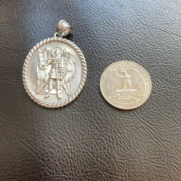 925 Sterling Silver St. Saint Michael Protect Us  Pendant Necklace