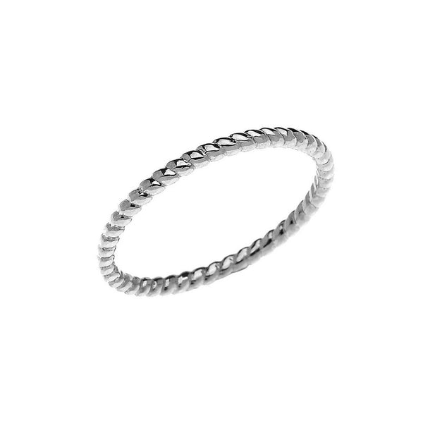 14K Solid White Gold Rope Midi Thin Design Dainty Ring - Wedding Band