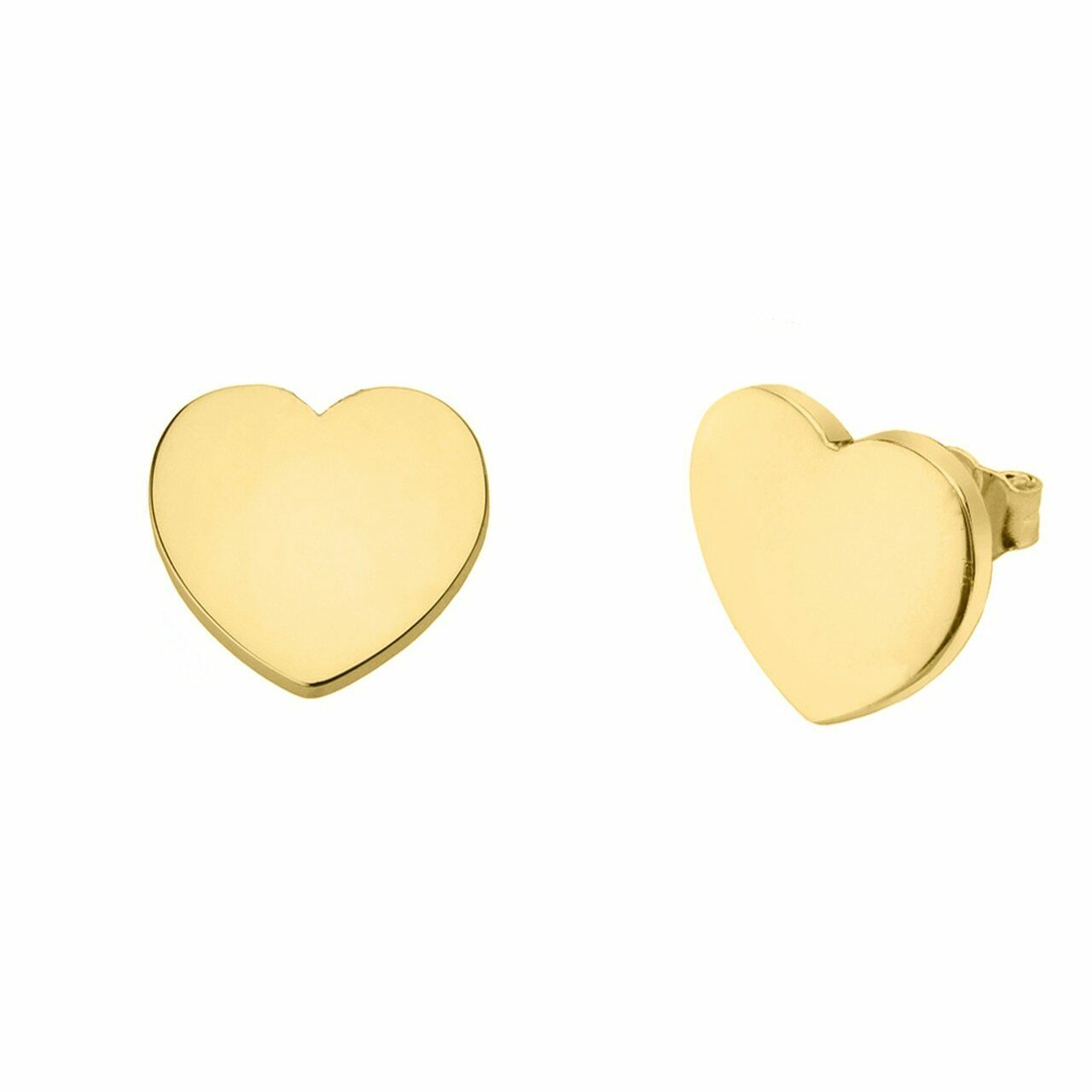 14k Solid Yellow Gold Plain Simple Small Heart Stud Earrings