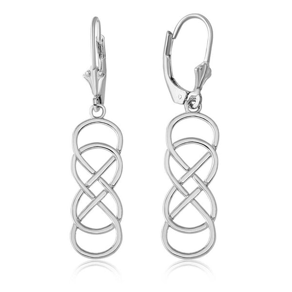 14k Solid White Gold Double Infinity Leverback Earrings Set
