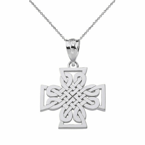 .925 Sterling Silver Religious Woven Celtic Cross Pendant Necklace