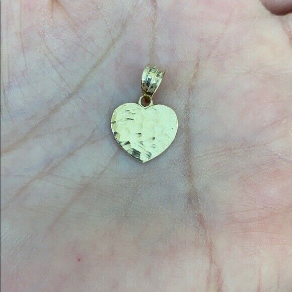 10k Yellow Gold Hammered Mini Small Heart Pendant Necklace