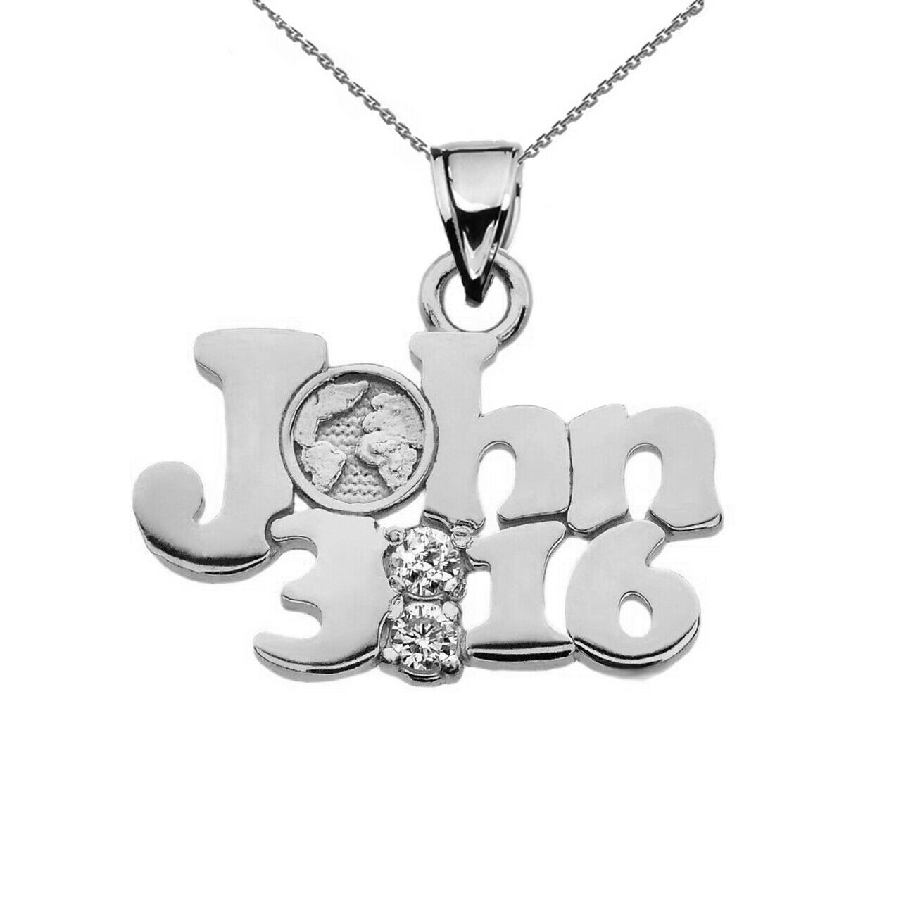 925 Sterling Silver John 3:16 Cubic Zirconia Pendant Necklace