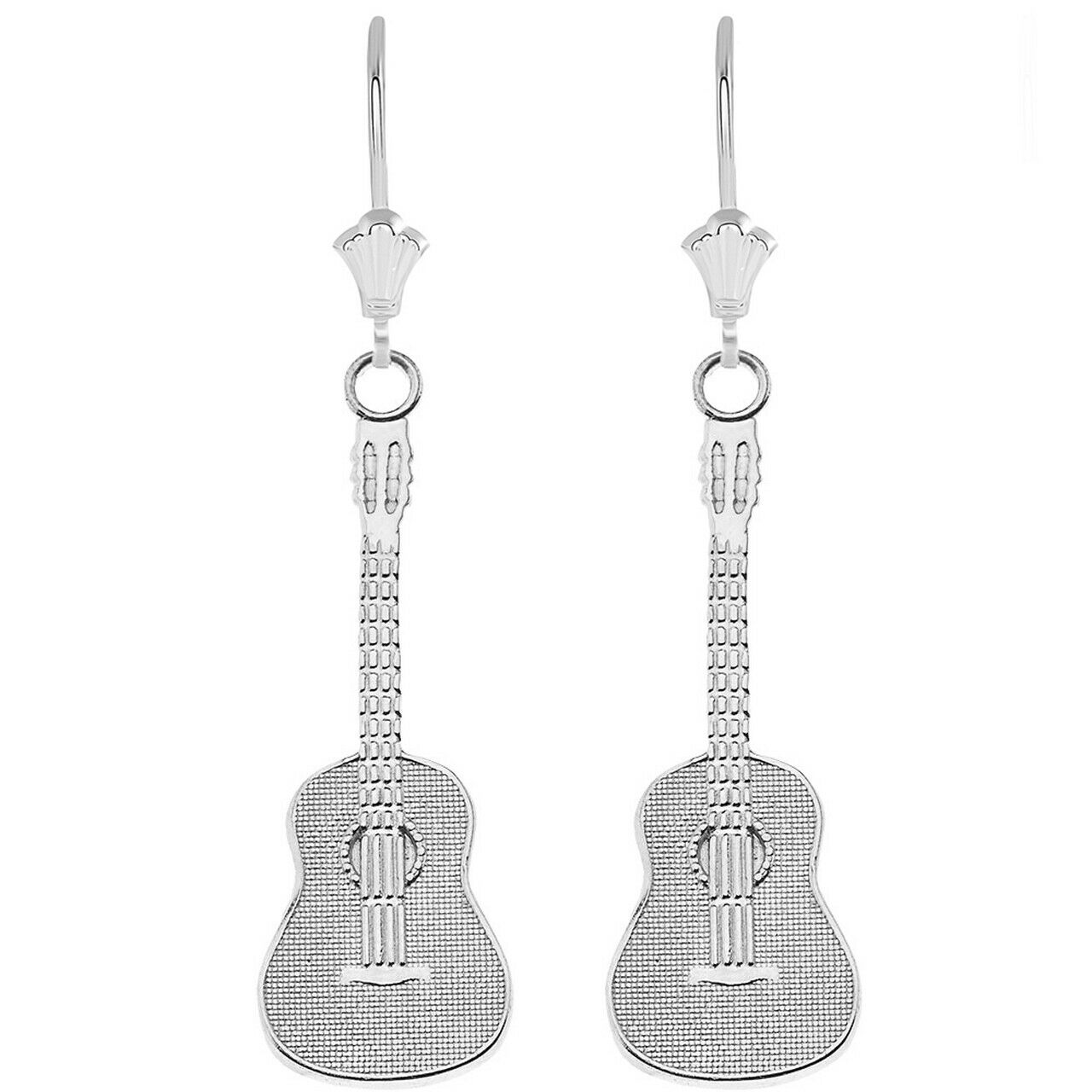 .925 Sterling Silver Musical Acoustic Band Guitar Leverback Earrings