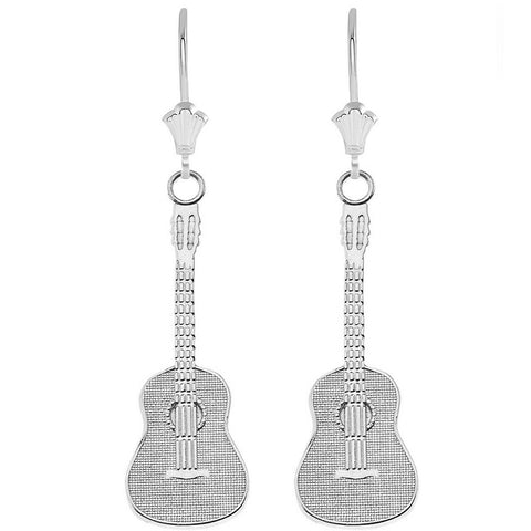 .925 Sterling Silver Musical Acoustic Band Guitar Leverback Earrings