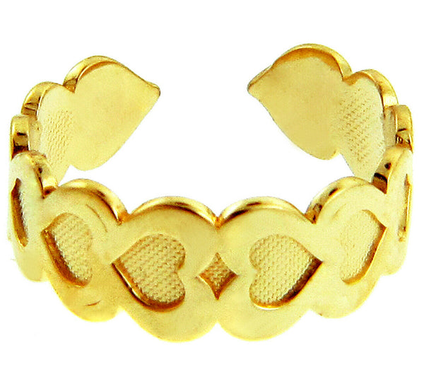 10K or 14K Solid Gold Fancy Heart Toe Ring Adjustable - Yellow, or White Gold