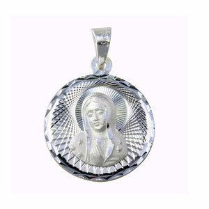 925 Fine Sterling Silver Diamond Cut Guadalupe Medallion Pendant Necklace