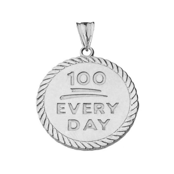 .925 Sterling Silver "100 Every Day” Rope Disc Pendant Necklace