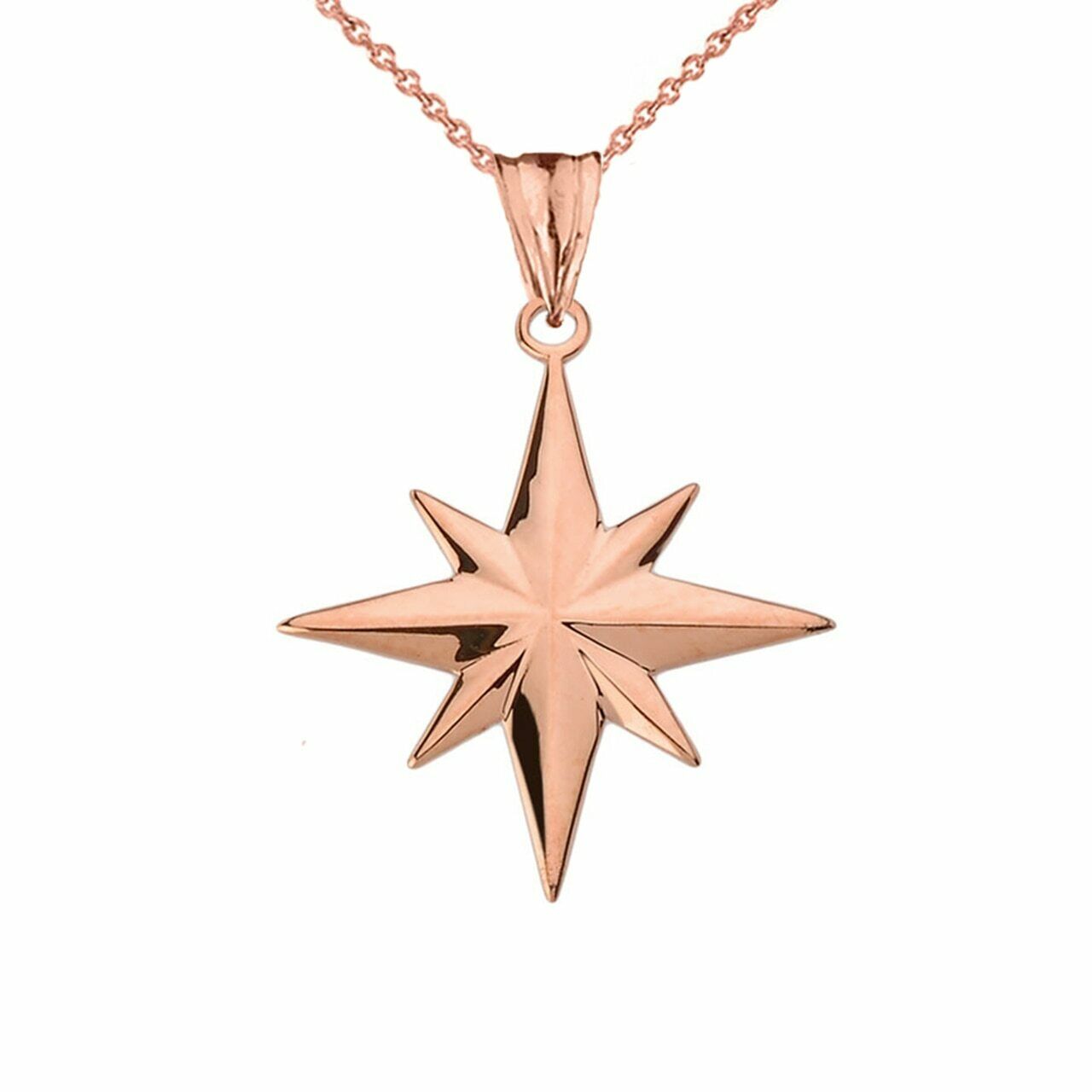 14K Solid Rose Gold North Star Pendant Charm Necklace 16" 18" 20" 22"