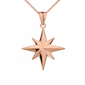 14K Solid Rose Gold North Star Pendant Charm Necklace 16" 18" 20" 22"