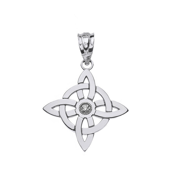 925 Sterling Silver Single CZ Wiccan Witch's Knot Pagan Pendant Necklace