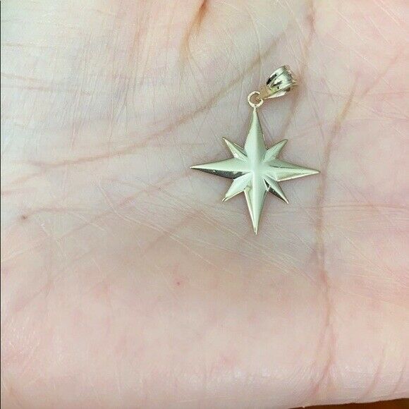 14K Solid Yellow Gold North Star Pendant Charm Necklace 16" 18" 20" 22"