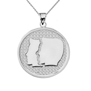 .925 Sterling Silver Zodiac Sign Gemini Disc Pendant Necklace