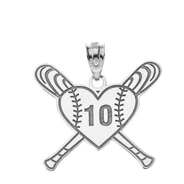 Personalized Engrave Name Number Heart Crossed Baseball Bat Pendant Necklace