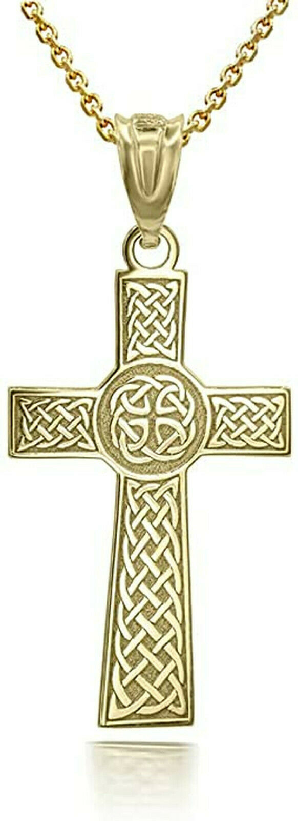 Personalized Name 10k 14k Solid Gold Irish Celtic Knot Cross L Pendant Necklace