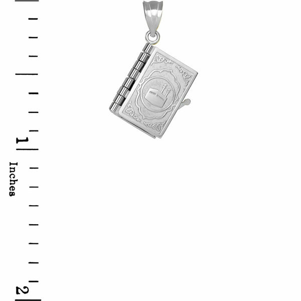 Sterling Silver 3D Moveable Koran Quran Book Text of Islam God Pendant Necklace