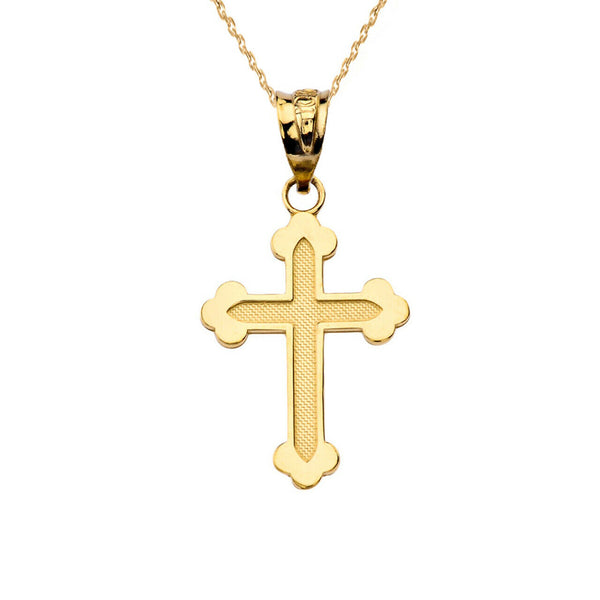 Solid 14k Yellow Gold Dainty Greek Orthodox Cross Pendant Necklace