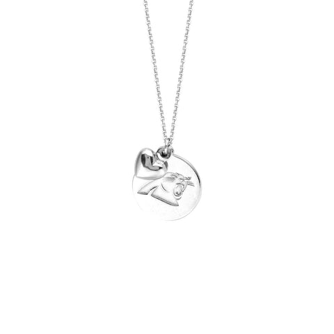 NFL CAROLINA PANTHERS DISK/PUFF Heart Necklace Silver - Official Licensed