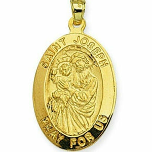 Solid 14k Real Yellow Gold Saint St. Joseph Pray for Us Oval Pendant Charm