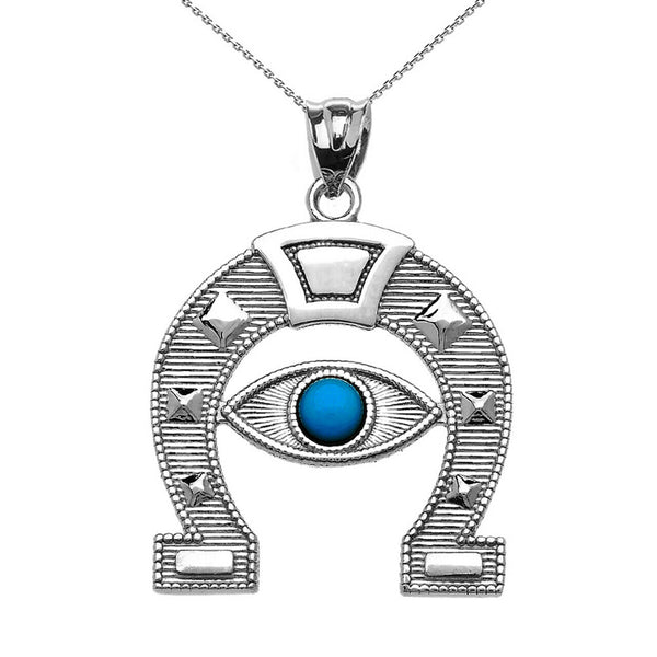Sterling Silver Evil Eye Protection Horse Shoe Good Luck Pendant Necklace