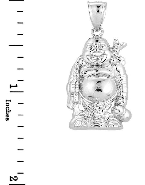 925 Sterling Silver Happy 3D Laughing Buddha Pendant Necklace