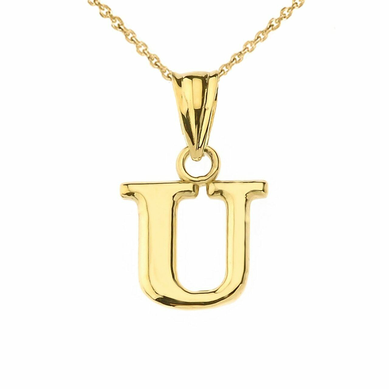 10k Solid Yellow Gold Small Mini Initial Letter U Pendant Necklace