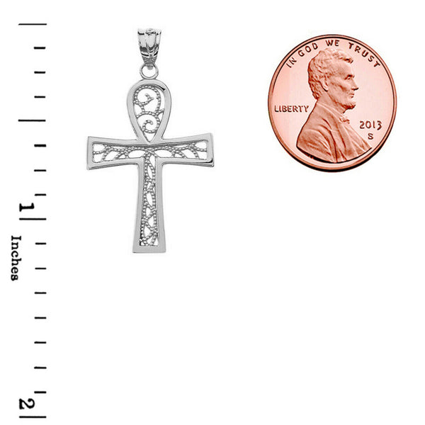 925 Sterling Silver Filigree Ankh Cross Pendant Necklace