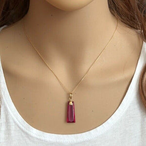 14K Solid Gold Geometric Red Pendant /Charm Dainty Necklace 16", 18"