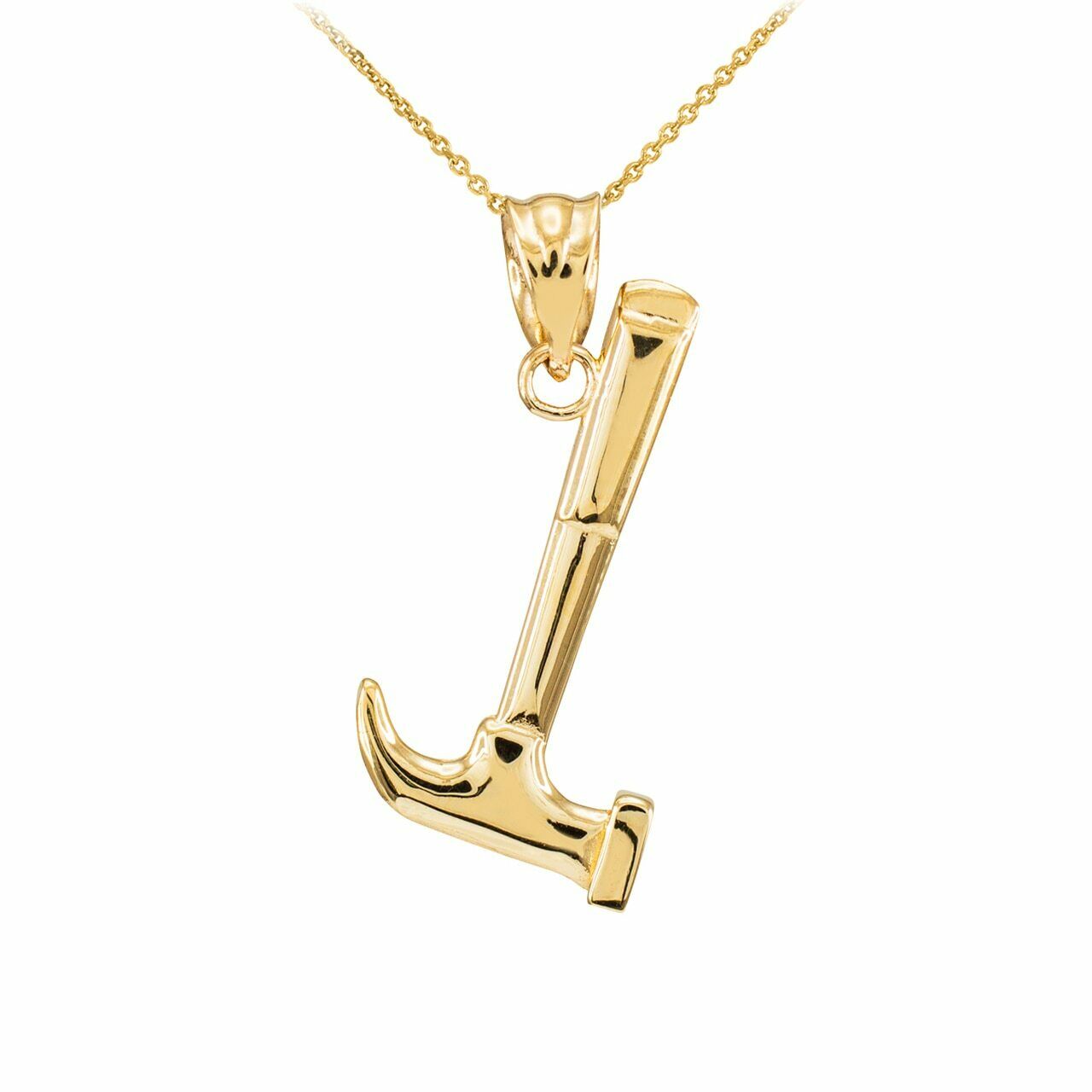 14k Solid Yellow Gold Polished Hammer Pendant Necklace