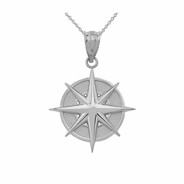 925 Sterling Silver Nautical Compass Pendant Necklace