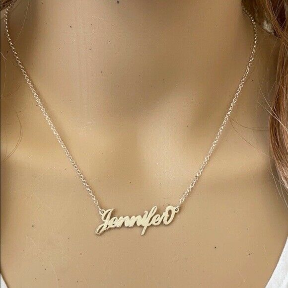 Personalized Sterling Silver Name Plate Necklace - Jennifer 16" inches